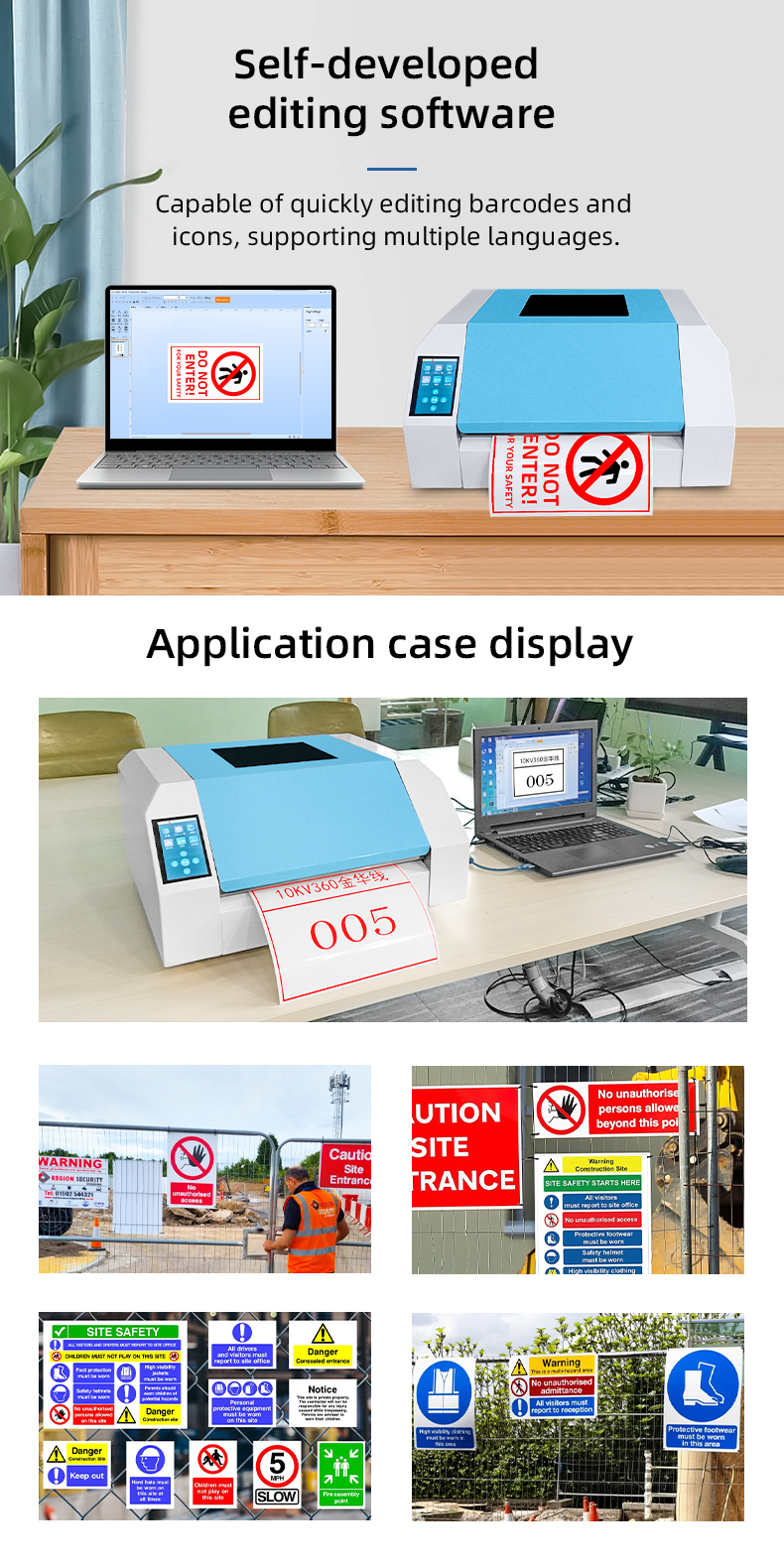 Printer for printing safety signs
